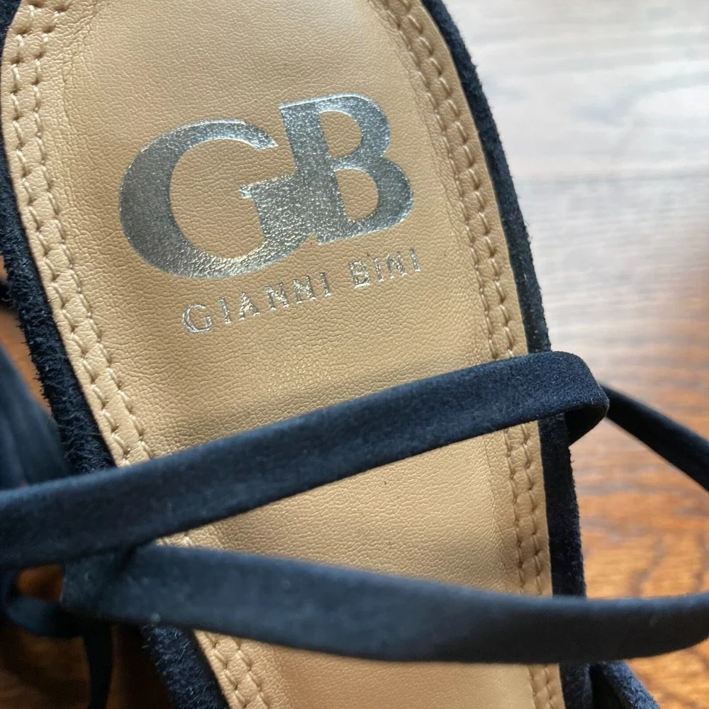 Gianni Bini Kat Kall Gladiator Block Heel Navy Suede Leather Strappy Womens 7